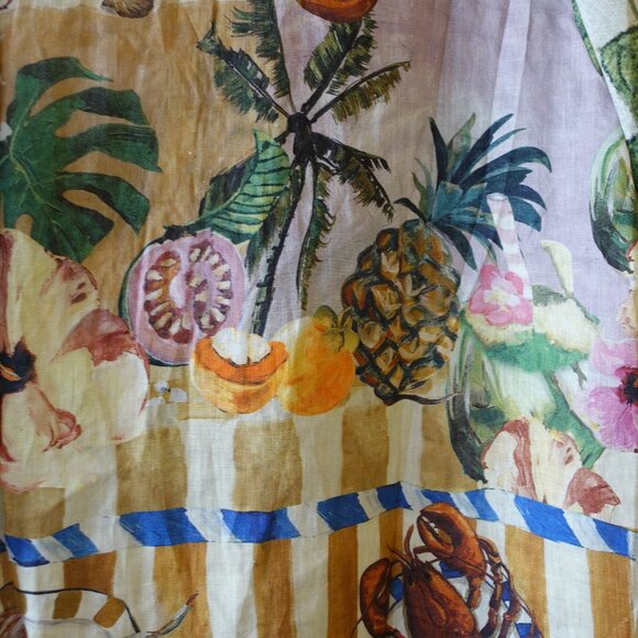 Australian inspired Tropical fish fruit shrimp melon oranges linen shirt 2 - Picture 8 of 12